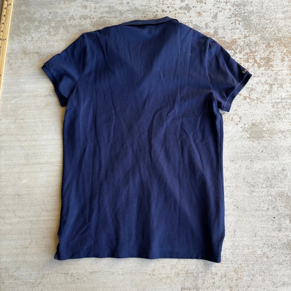 Y2K Ralph Lauren Sport Navy Blue Pima Cotton Sash Stripe Polo Shirt XL Big Pony - Picture 7 of 7